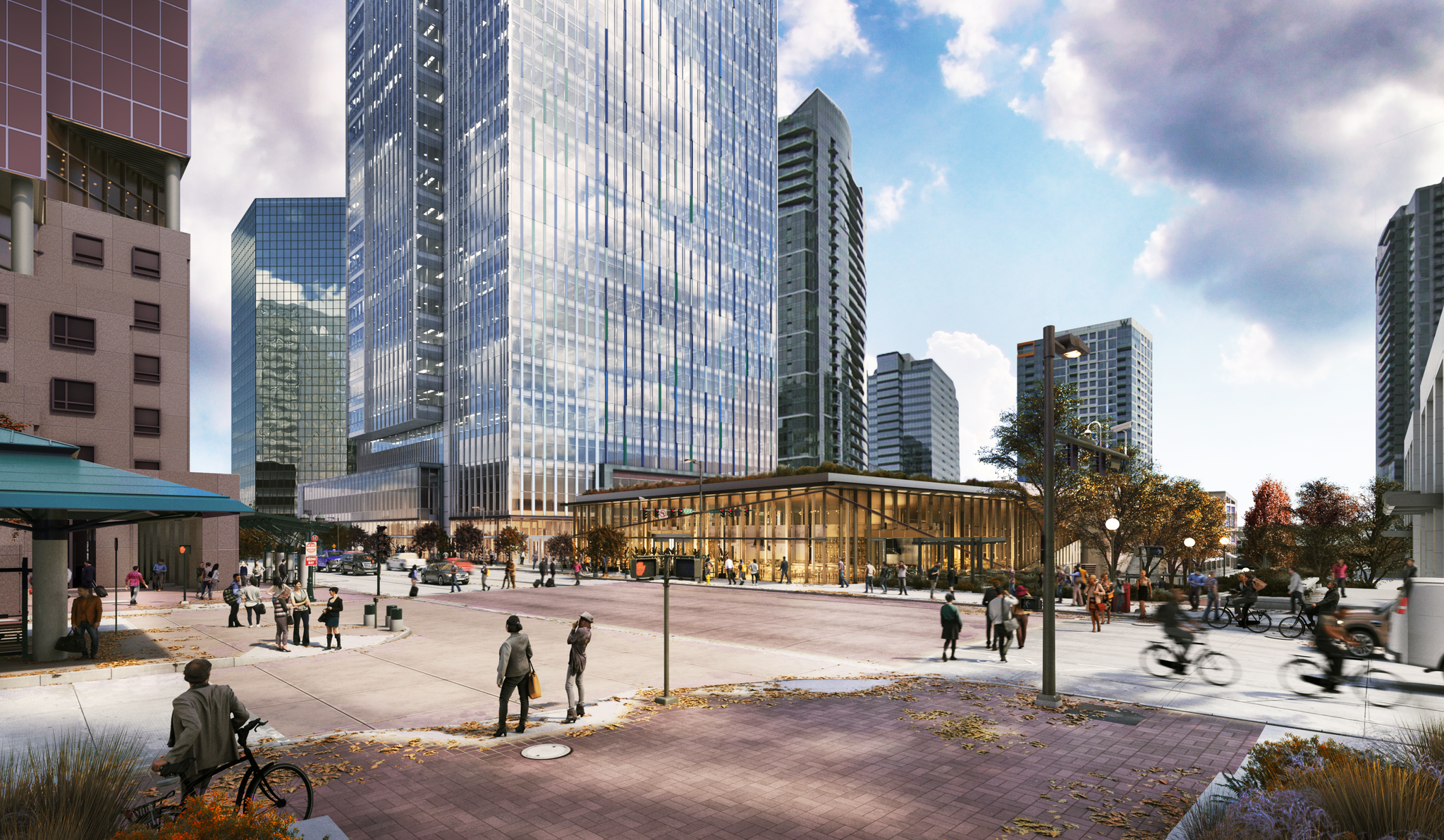 Street level view of Amazon Office Tower in Bellevue