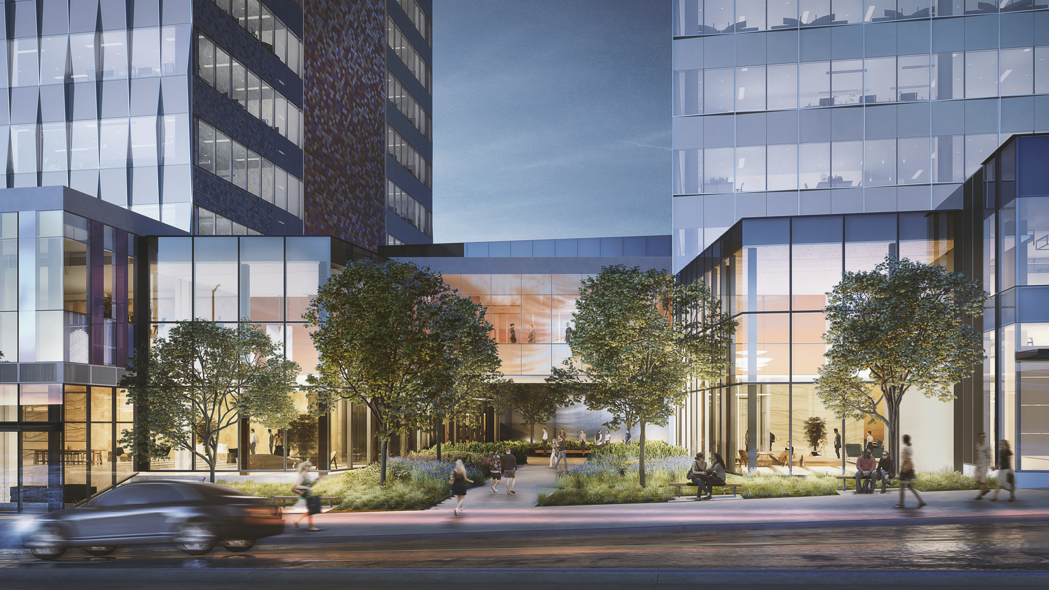 Street level view in downtown Bellevue of Amazon offices