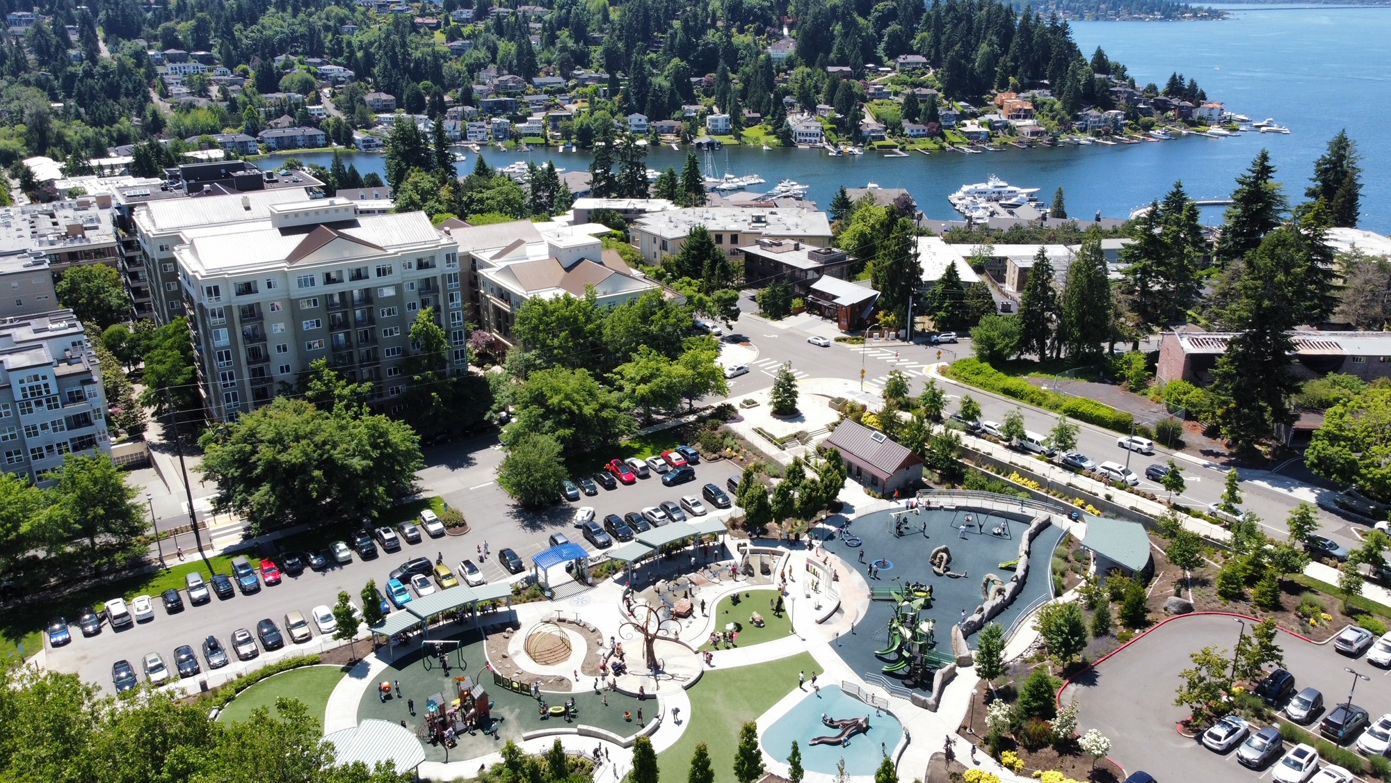 Bellevue Downtown Park Playground and Lake Washington