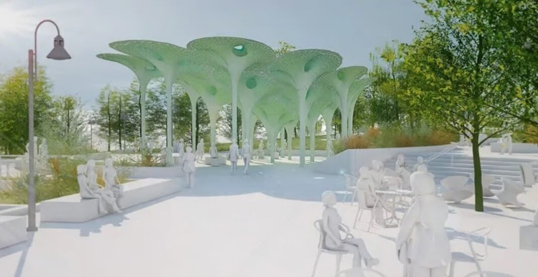 Bellevue Park’s Northeast Gateway Closed as Permanent Artwork Takes Shape Northeast Gateway Art Installation at Bellevue Downtown Park