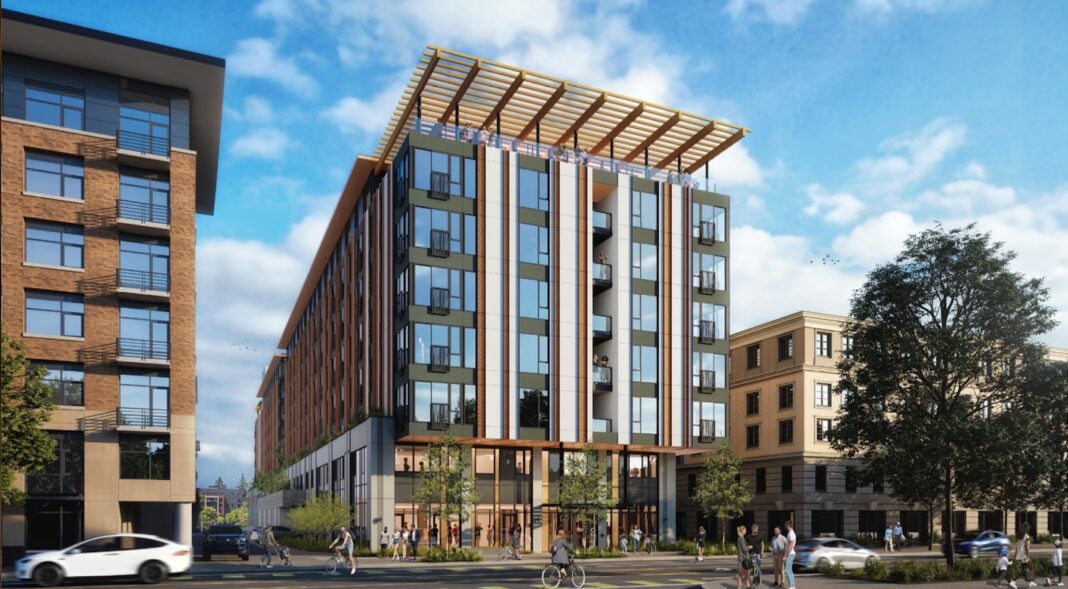 SRM Development Purchases Bellevue Site for $14M, Plans for 8-Story Apt Building Rendering: SRM Development