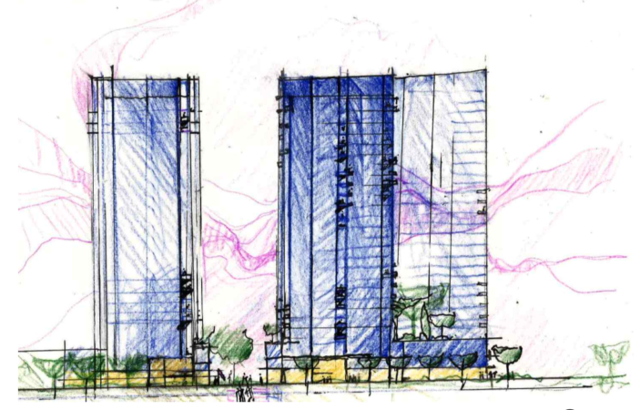 Bosa Development proposed three 27-story towers on Bellevue Way Northeast. 
Rendering: Amanat Architect