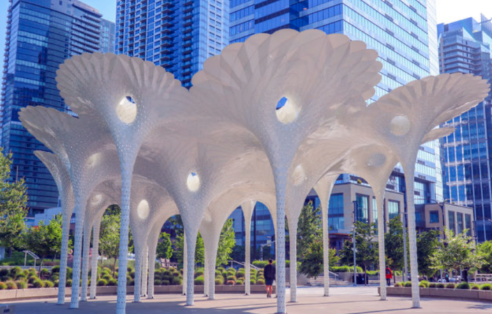 The art, by New York art-architecture studio THEVERYMANY, is titled “Piloti".