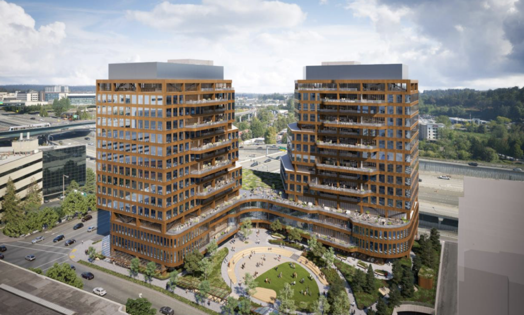 Twin 15-Story Office Towers Proposed with Largest Private Park in Bellevue Kanon Bellevue