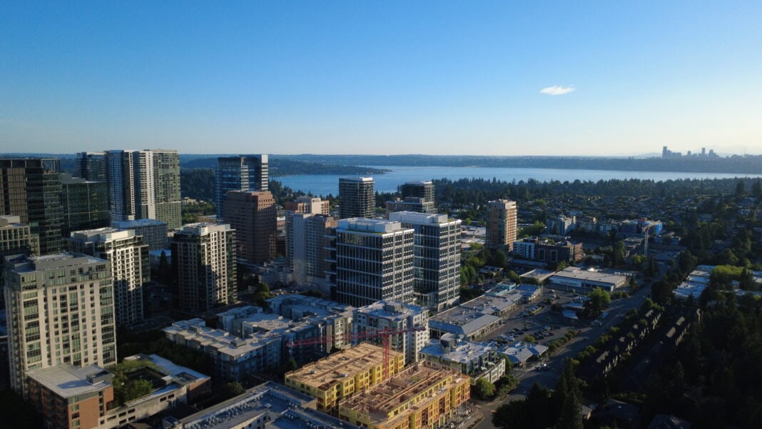 Aerial view of the downtown Bellevue skyline