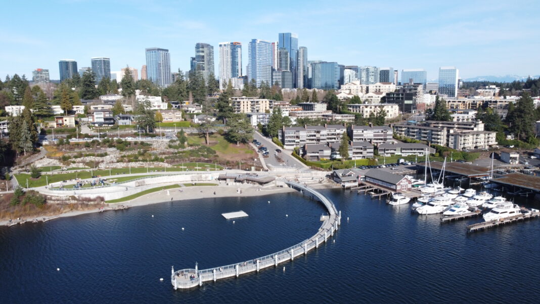 Bellevue’s Business Climate Outperforms Seattle as Tax Gap Grows Downtown Bellevue Skyline and Meydenbauer Bay