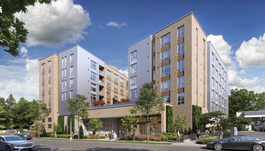 Modern multi-story building with greenery