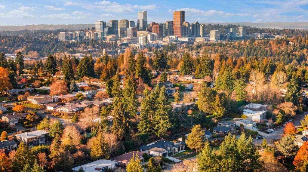 View of Downtown Bellevue with a Lochwood-Lozier Custom Home Project